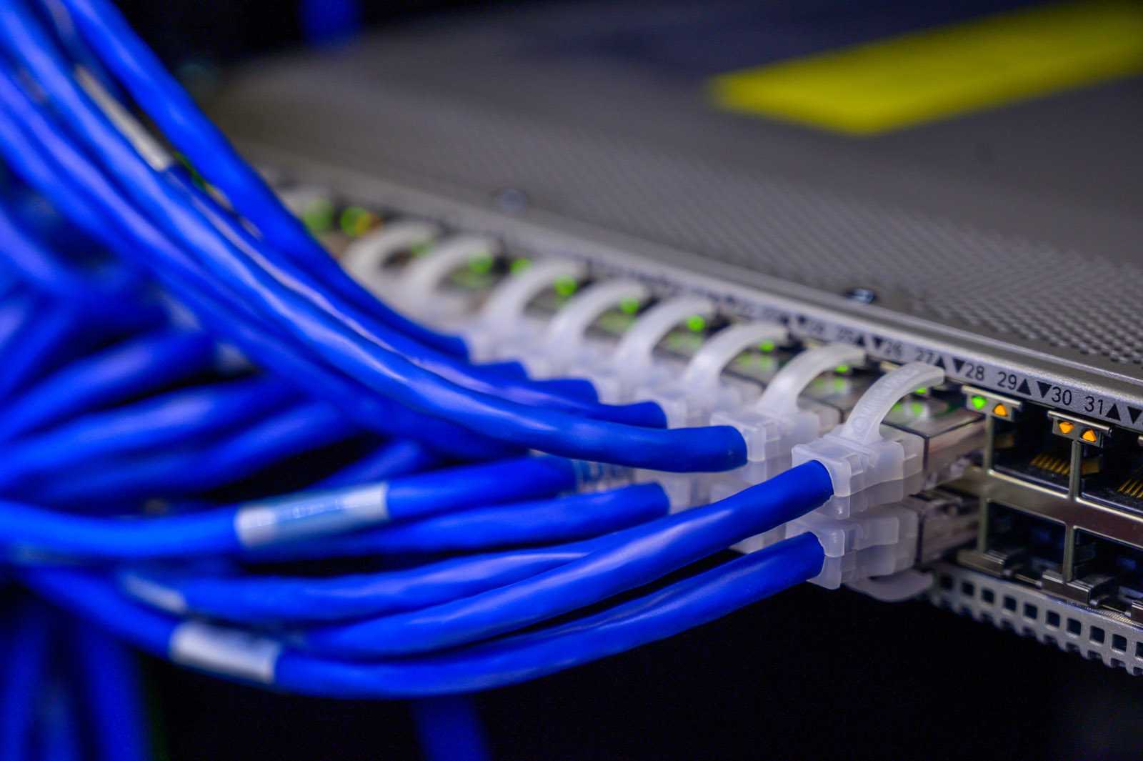 Server rack with cables connected