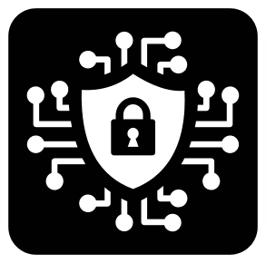 Icon of a shield with nodes coming out, with a padlock in it